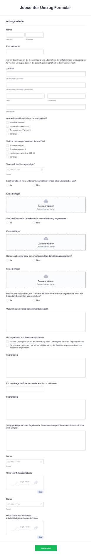Jobcenter Umzug Formular