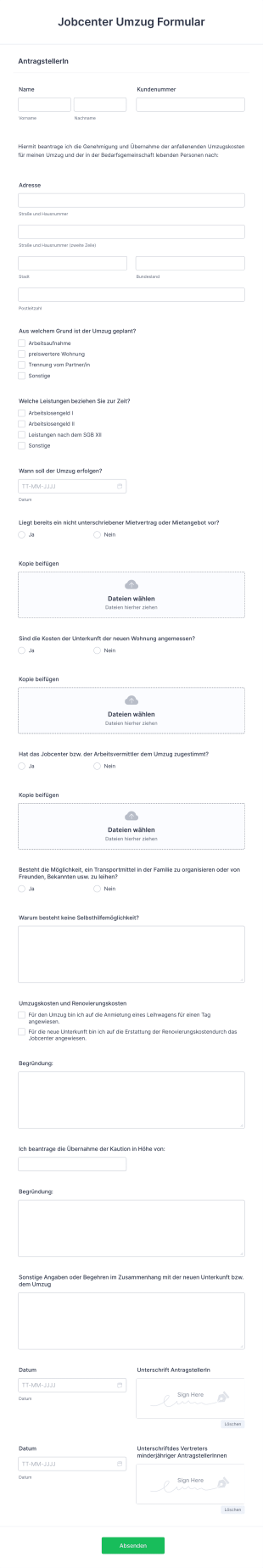 Jobcenter Umzug Formular Form Template
