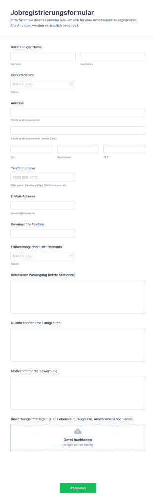 Jobregistrierungsformular