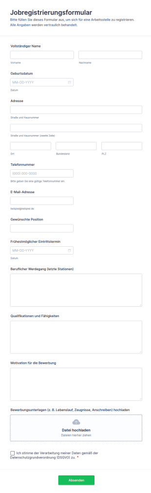 Jobregistrierungsformular