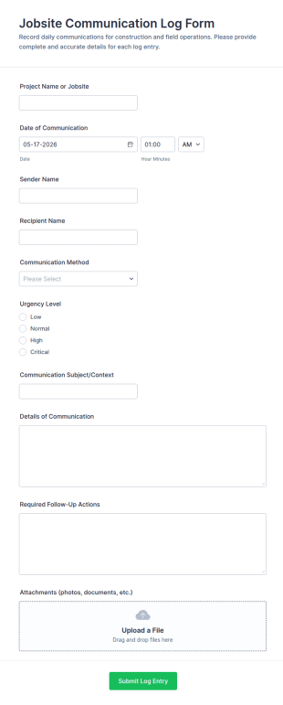 Jobsite Communication Log Form Template