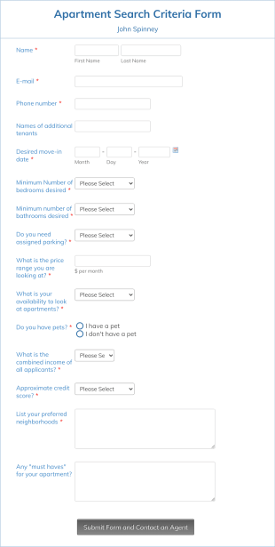 John Spinney Engle Chenot Group | Apartment Search Criteria Form Template