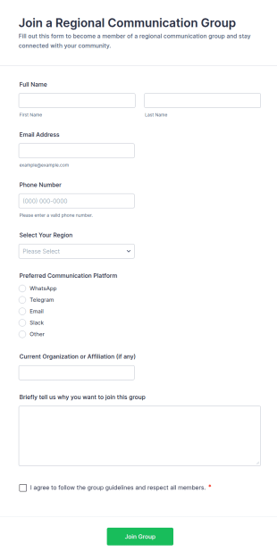 Join A Regional Communication Group Form Template