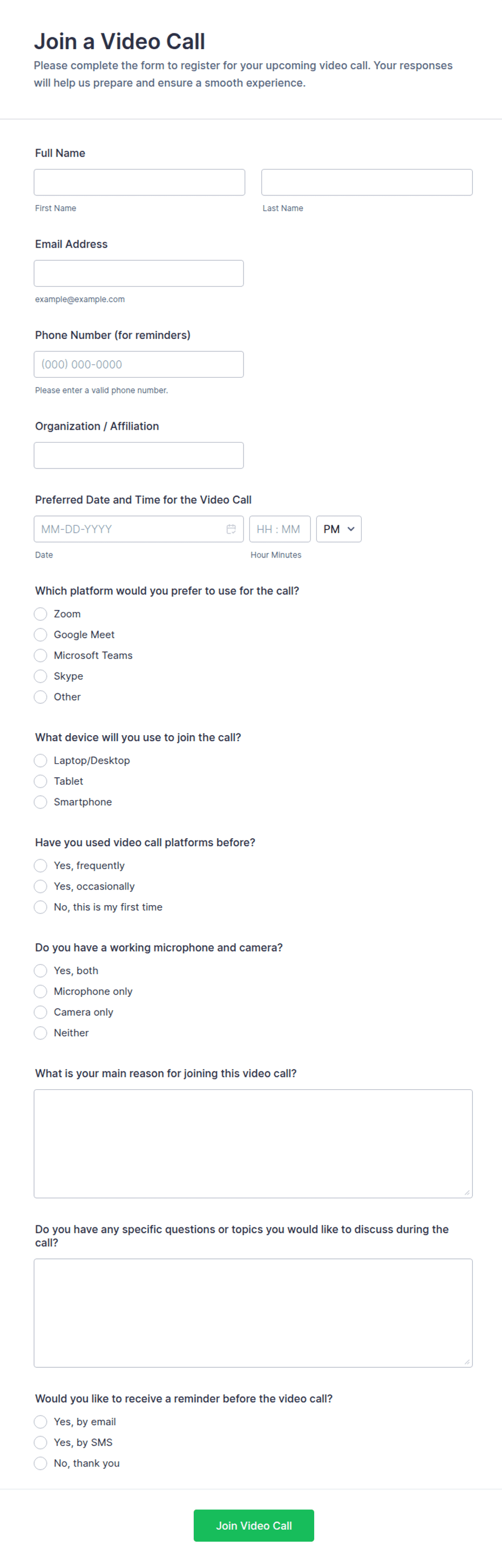 Join a Video Call Form Template | Jotform