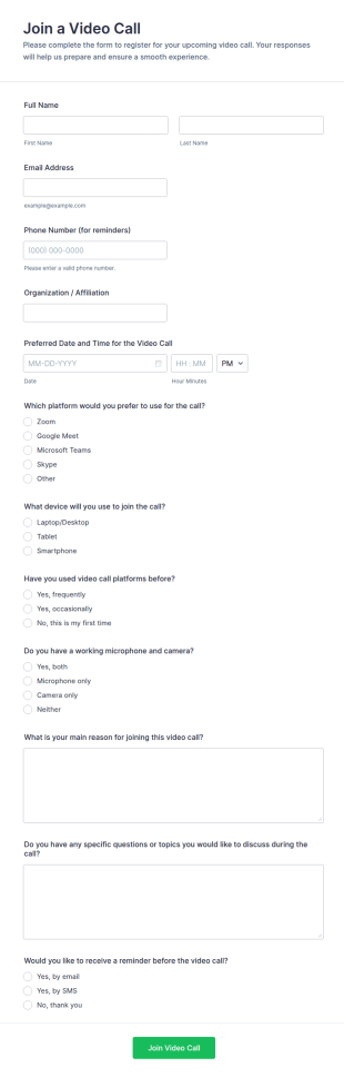 Join A Video Call Form Template