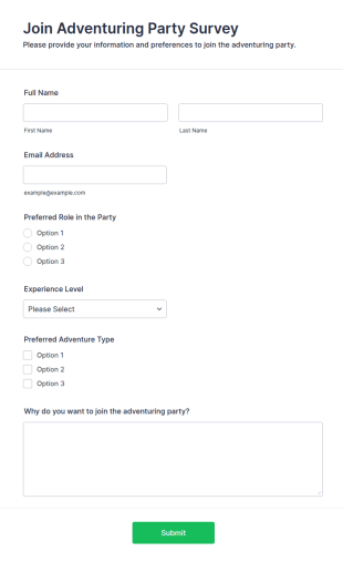 Join Adventuring Party Survey Form Template