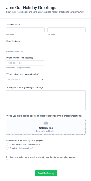 Join Our Holiday Greetings Form Template