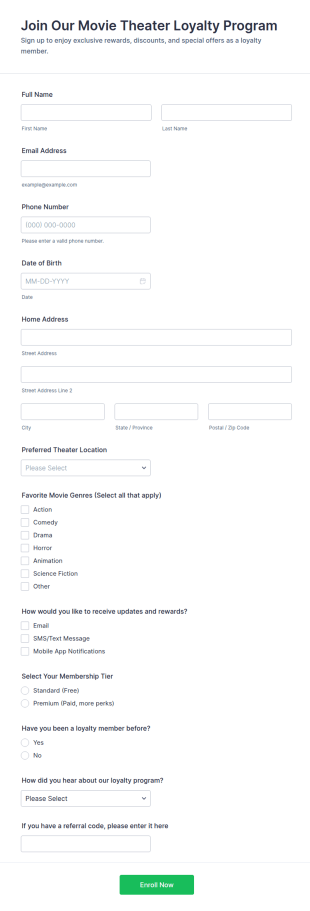 Join Our Movie Theater Loyalty Program Form Template