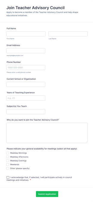 Join Teacher Advisory Council Form Form Template