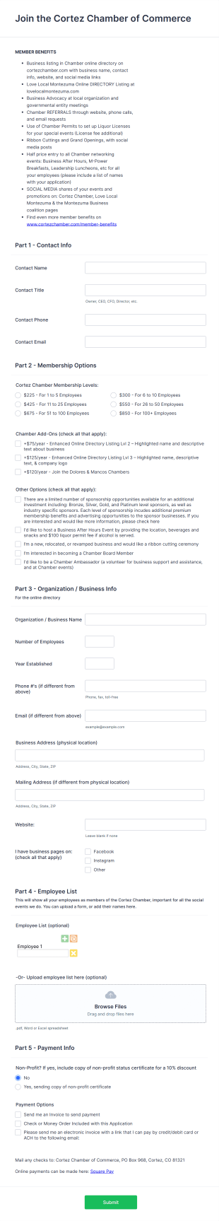 Chamber Of Commerce Enrollment Form Template