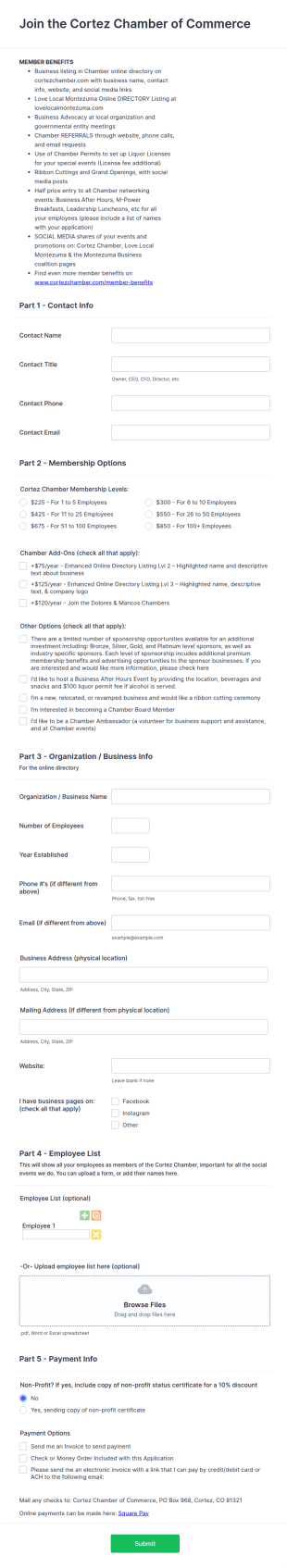 Chamber Of Commerce Enrollment Form Template