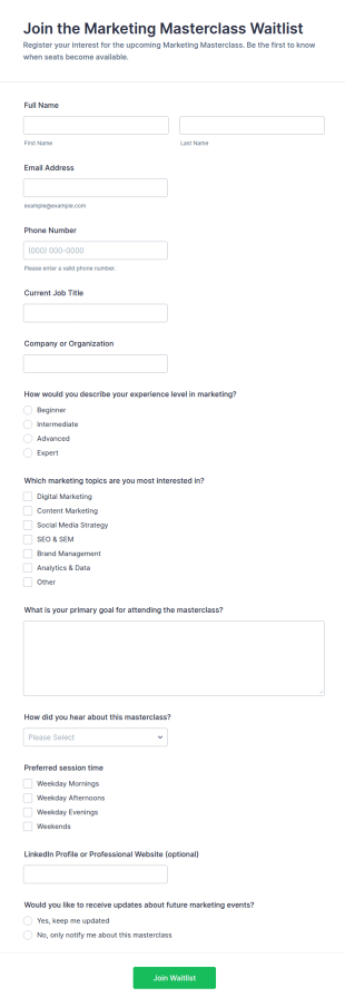 Marketing Masterclass Waitlist Form Template