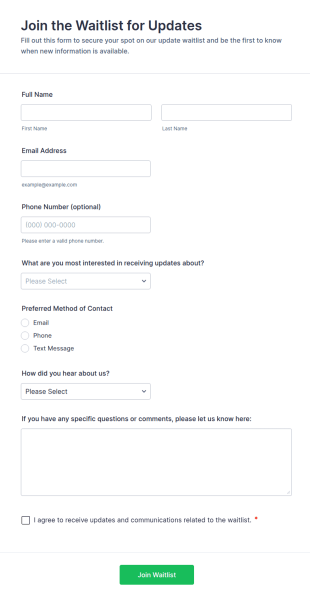 Join The Waitlist For Updates Form Template