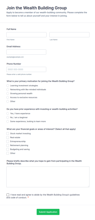 Join The Wealth Building Group Form Template