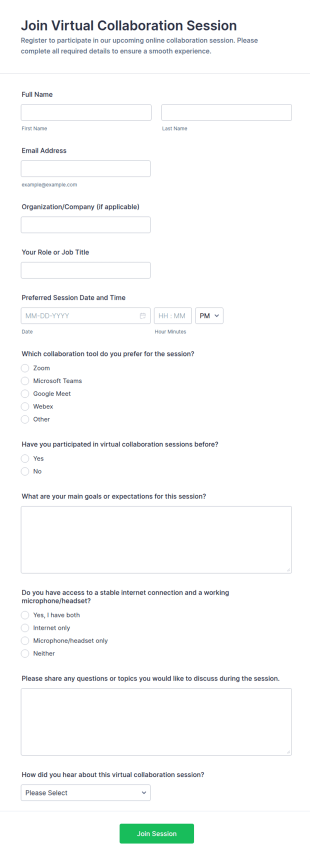 Join Virtual Collaboration Session Form Template