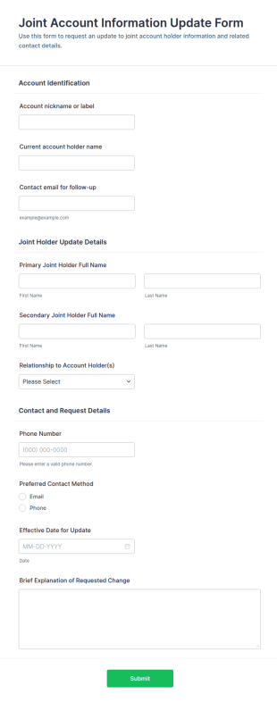 Joint Account Information Update Form Template
