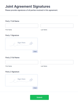 Joint Agreement Signatures Form Template