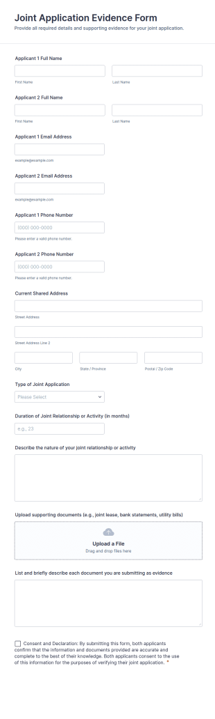 Joint Application Evidence Form Template