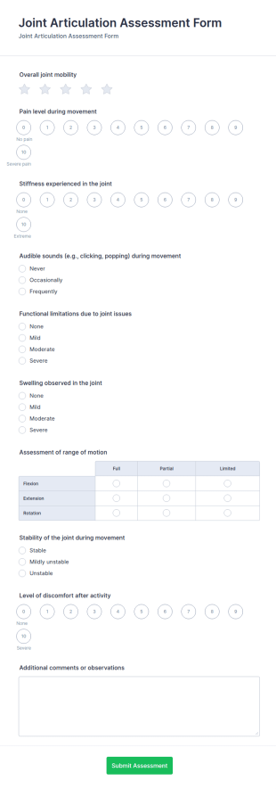 Joint Articulation Assessment Form Template