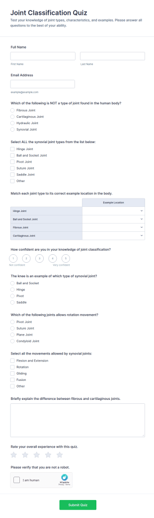 Joint Classification Quiz Form Template
