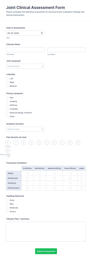 Joint Clinical Assessment Form Template