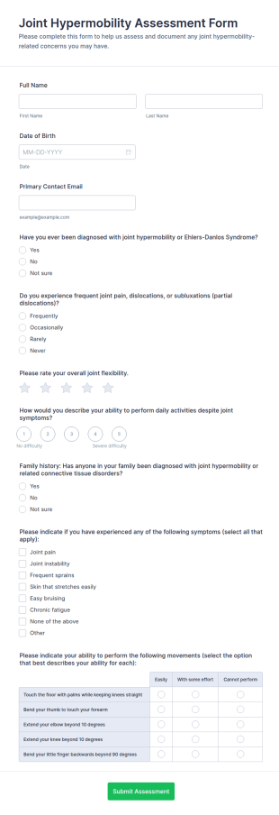 Joint Hypermobility Assessment Form Template