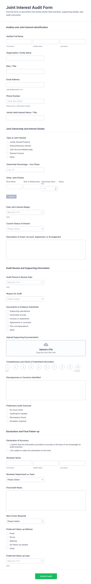 Joint Interest Audit Form Template