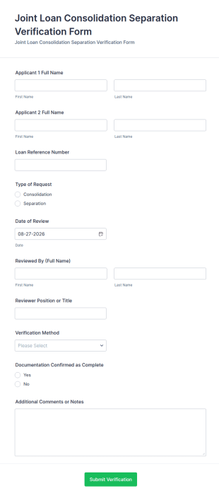 Joint Loan Consolidation Separation Verification Form Template