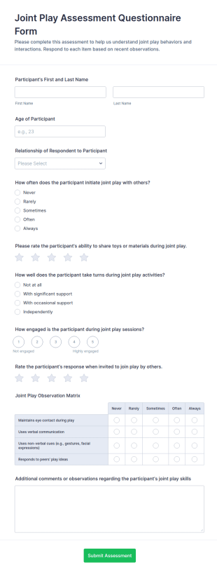 Joint Play Assessment Questionnaire Form Template