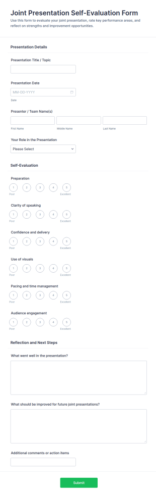 Joint Presentation Self Evaluation Form Template