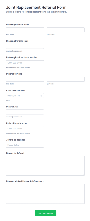 Joint Replacement Referral Form Template
