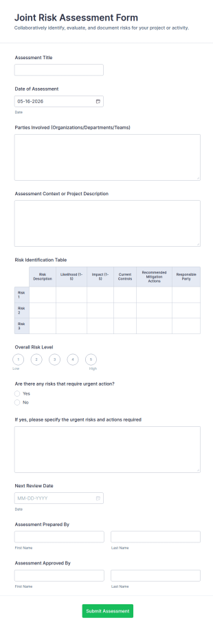 Joint Risk Assessment Form Template