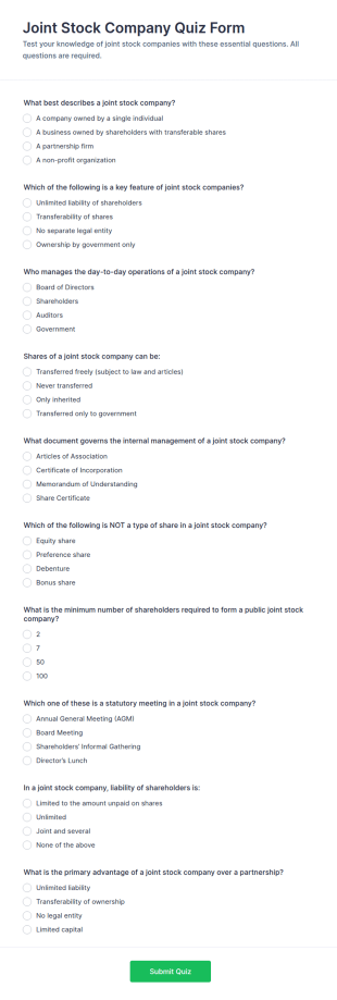 Joint Stock Company Quiz Form Template