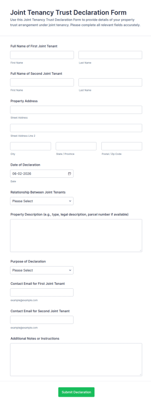 Joint Tenancy Trust Declaration Form Template