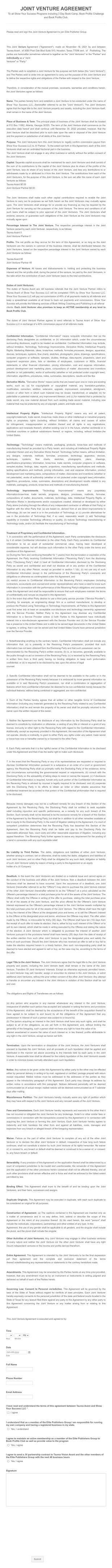 Joint Venture Agreement Form Template