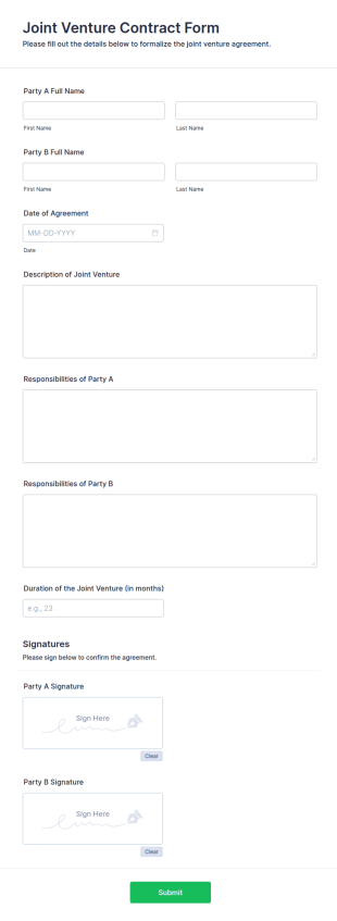 Joint Venture Contract Form Template