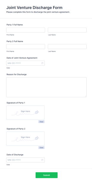 Joint Venture Discharge Form Form Template