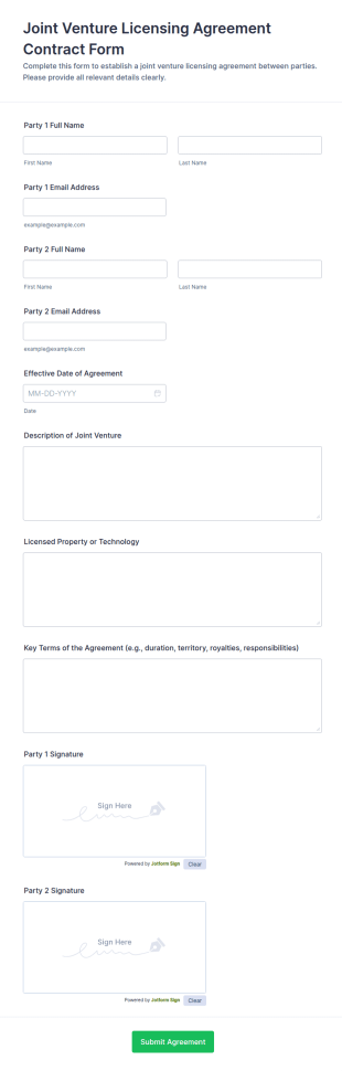 Joint Venture Licensing Agreement Form Template