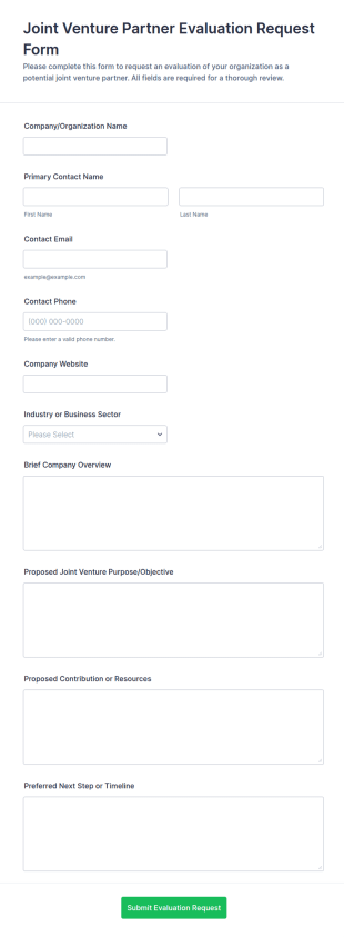 Joint Venture Partner Evaluation Request Form Template