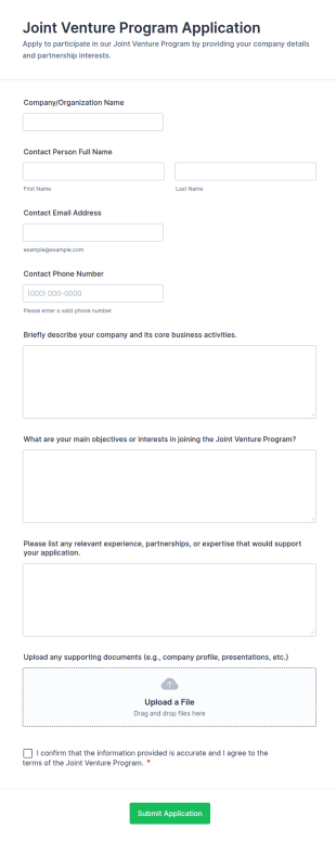 Joint Venture Program Application Form Template