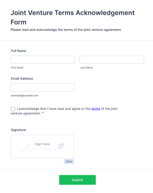 Joint Venture Terms Acknowledgement Form Template