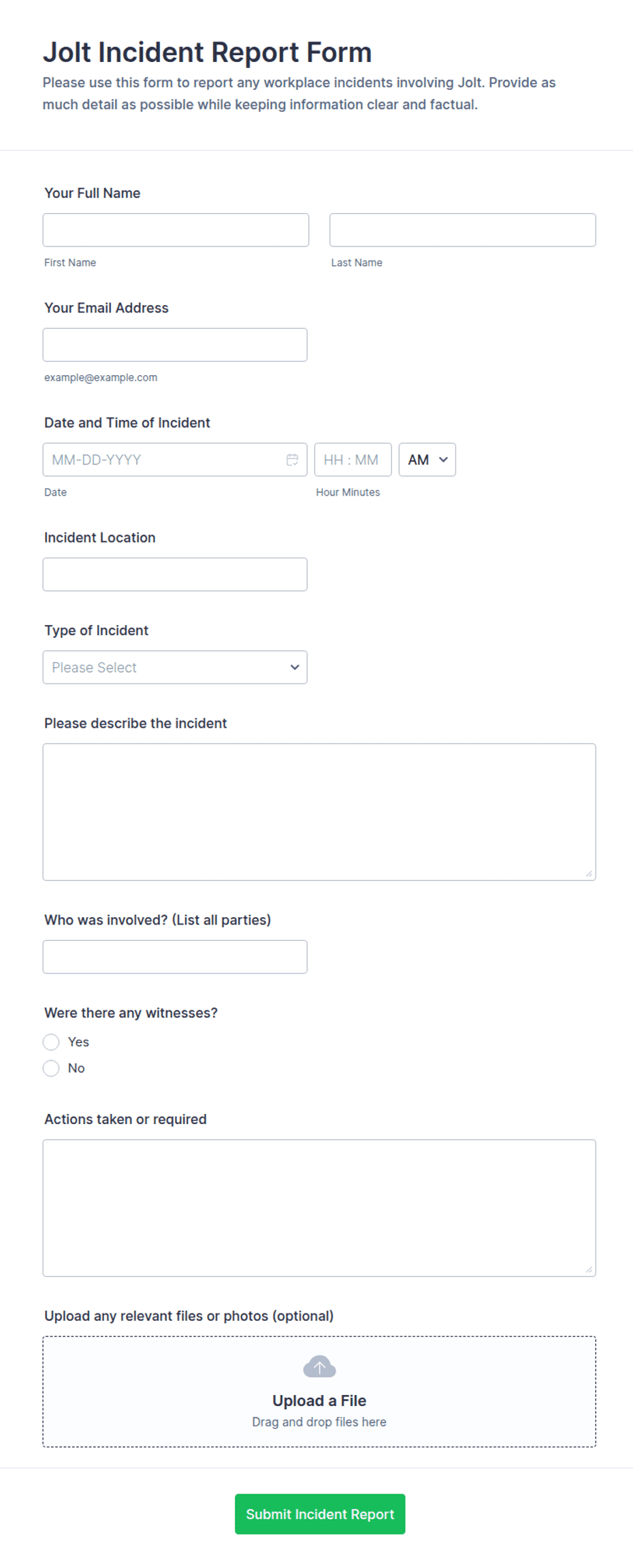 Mircrosoft Forms Report Examples Jolt Incident Report Form Template | Jotform