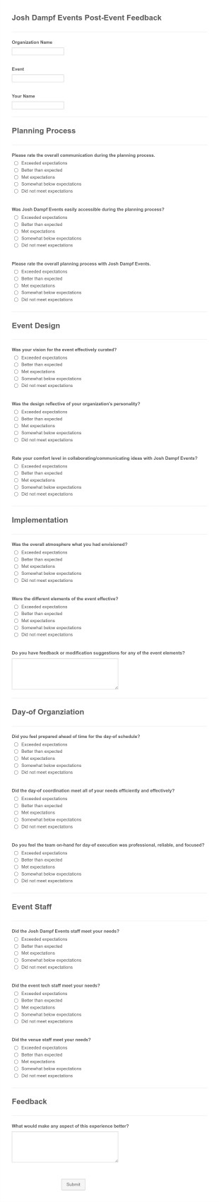 Josh Dampf Events Post Event Feedback Form Template