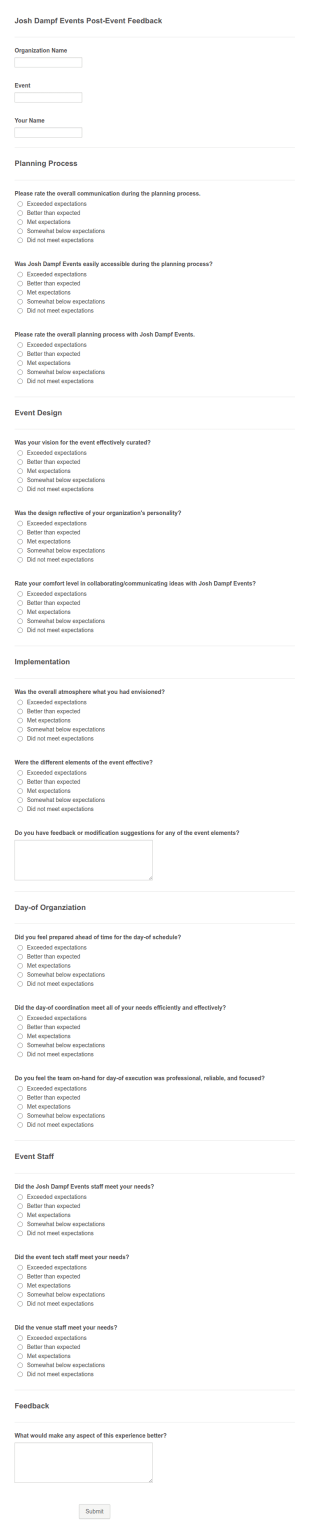 Josh Dampf Events Post Event Feedback Form Template