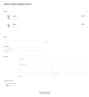 Jotform Giyim Sipariş Form Şablonu