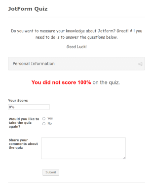 Jotform Quiz Form Template