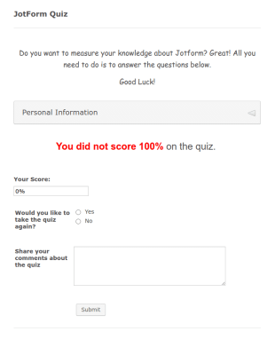 Jotform Quiz Form Template