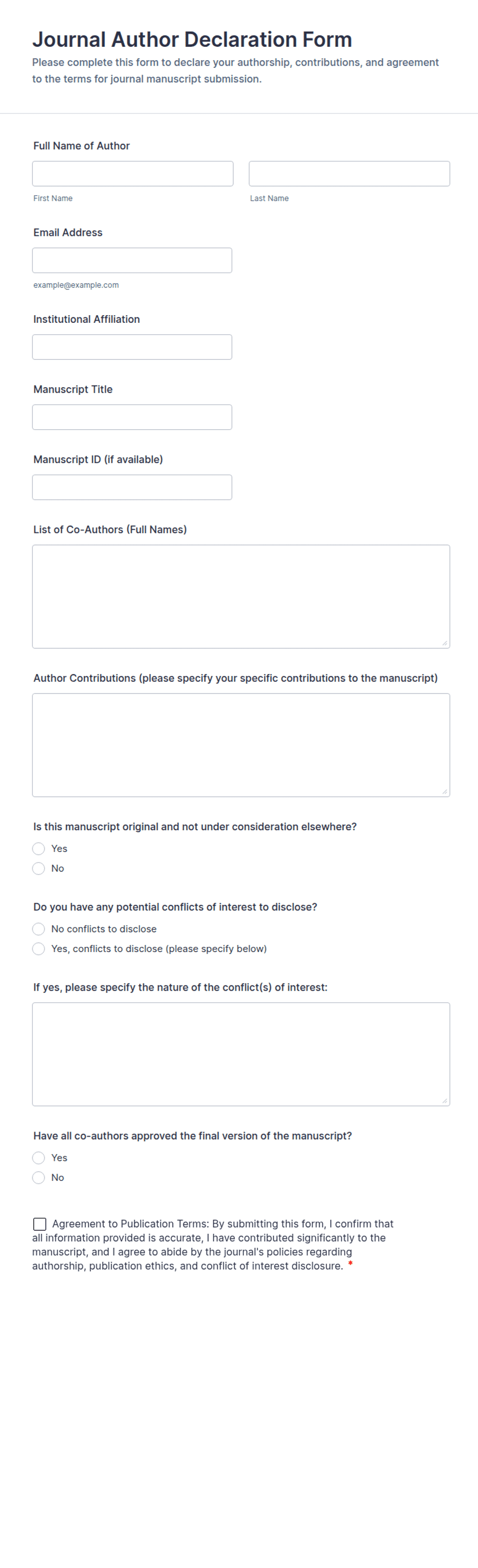 Journal Author Declaration Form Template | Jotform