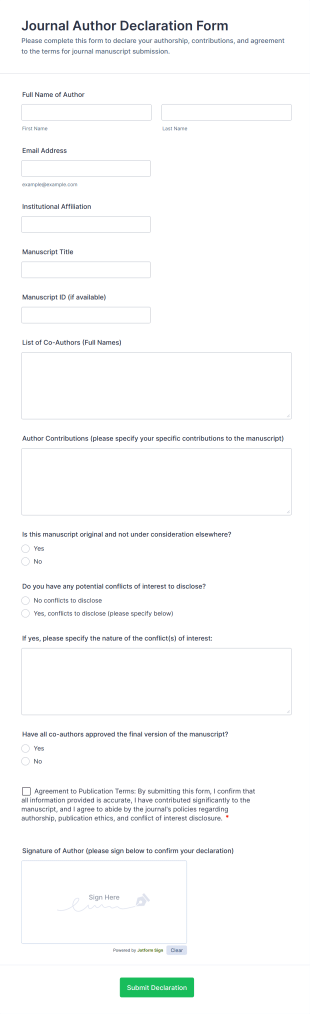 Journal Author Declaration Form Template
