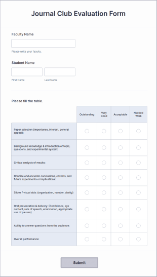 Journal Club Evaluation Form Template